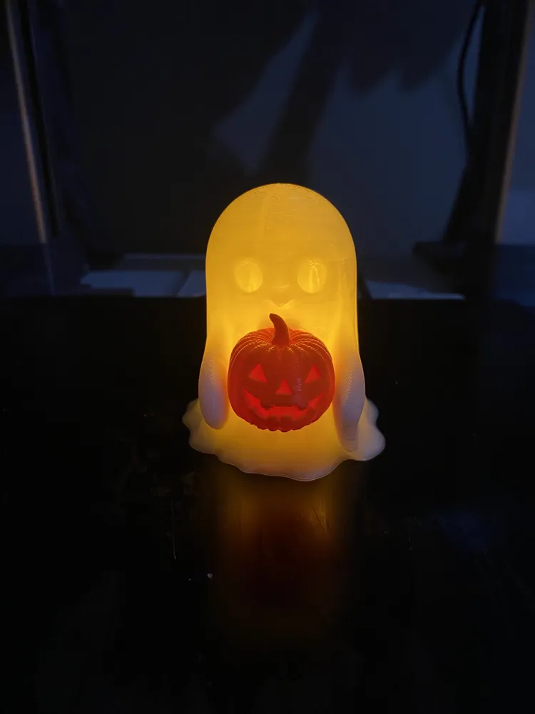 Halloween Glowing Ghost with Pumpkin - Tealight - Free 3D Print Model ...