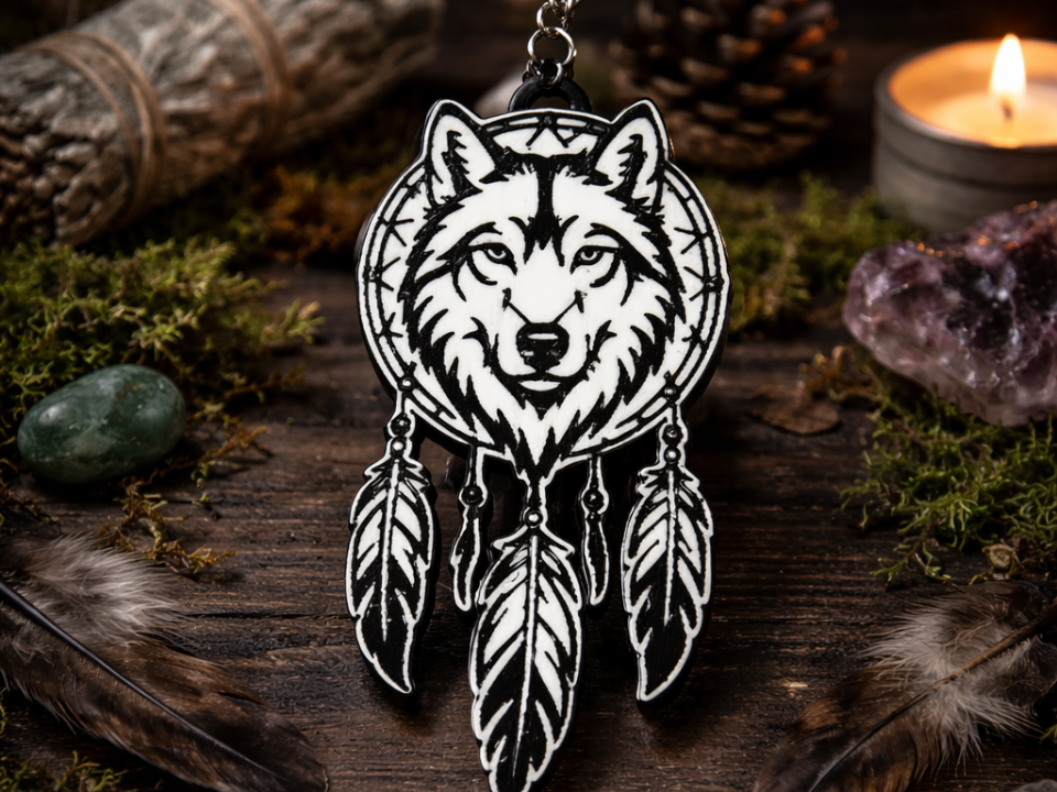 wolf dreamcatcher keychain