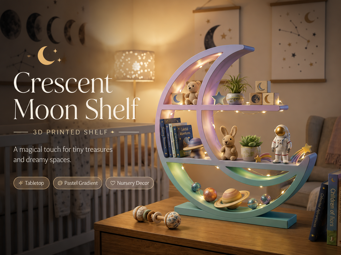 Crescent Moon Shelf, Wall & Tabletop