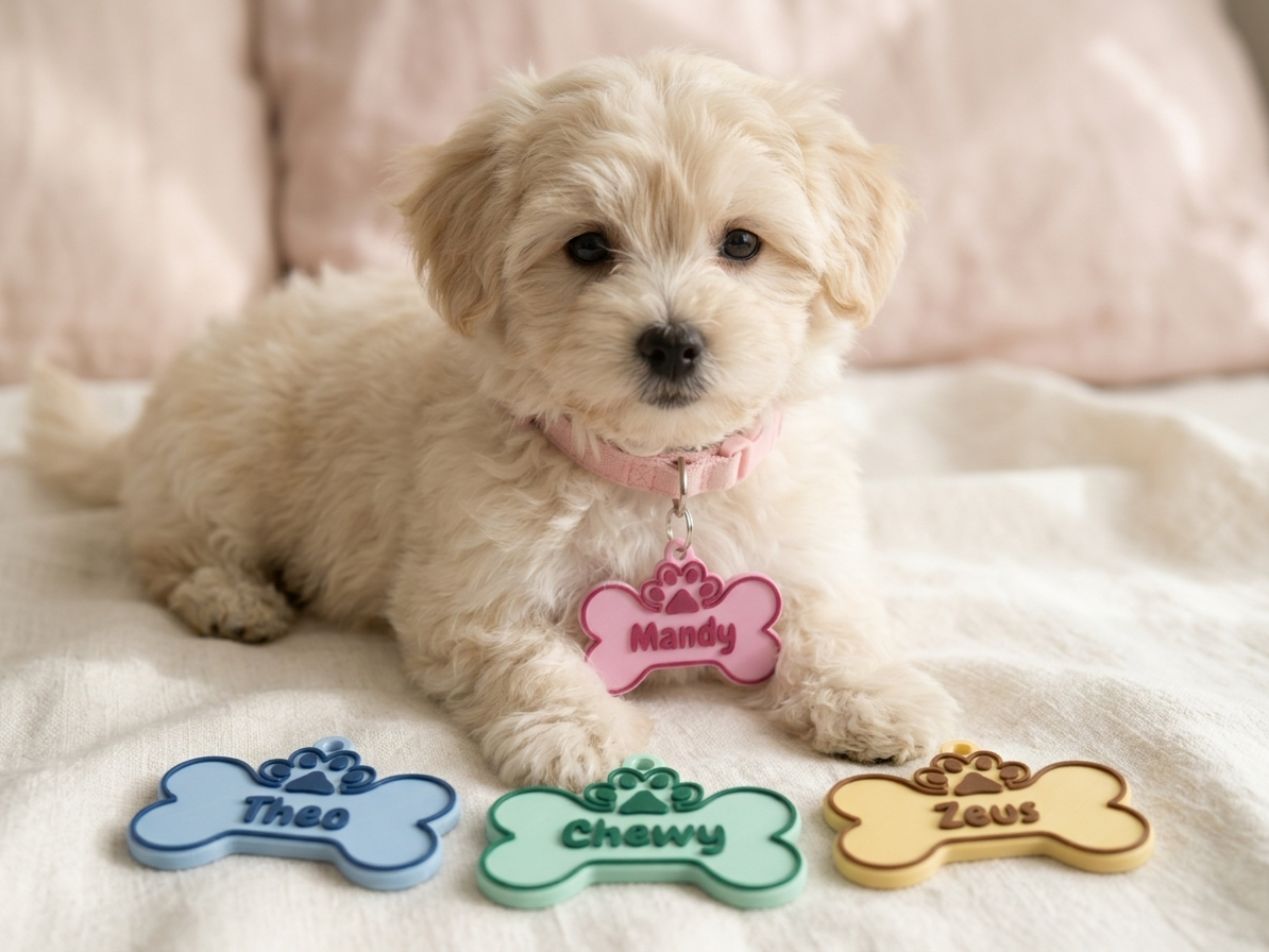Custom Pet Bone Tag – Name, Paw & Phone on Back - 1
