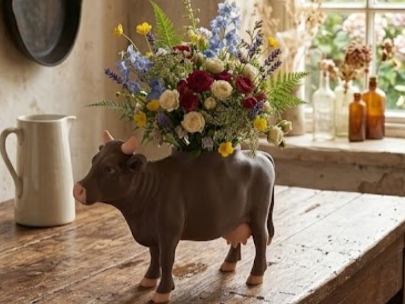 COW PLANTER 12" LONG 8.75" TALL AMS  OR  1 COLOR
