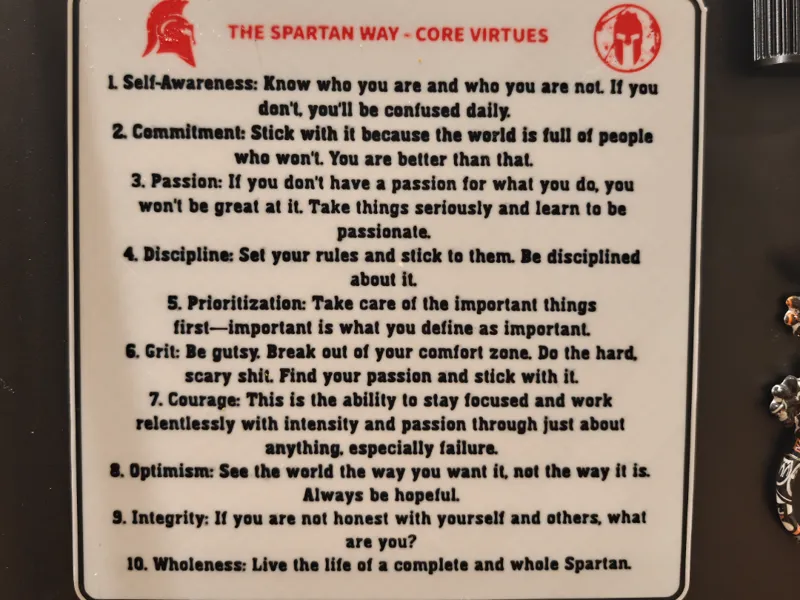 The Spartan Way - Core Virtues Decorative Sign