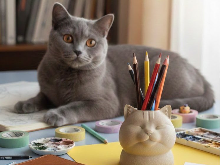 British Cat Pencil Holder / Calm Desk Companion