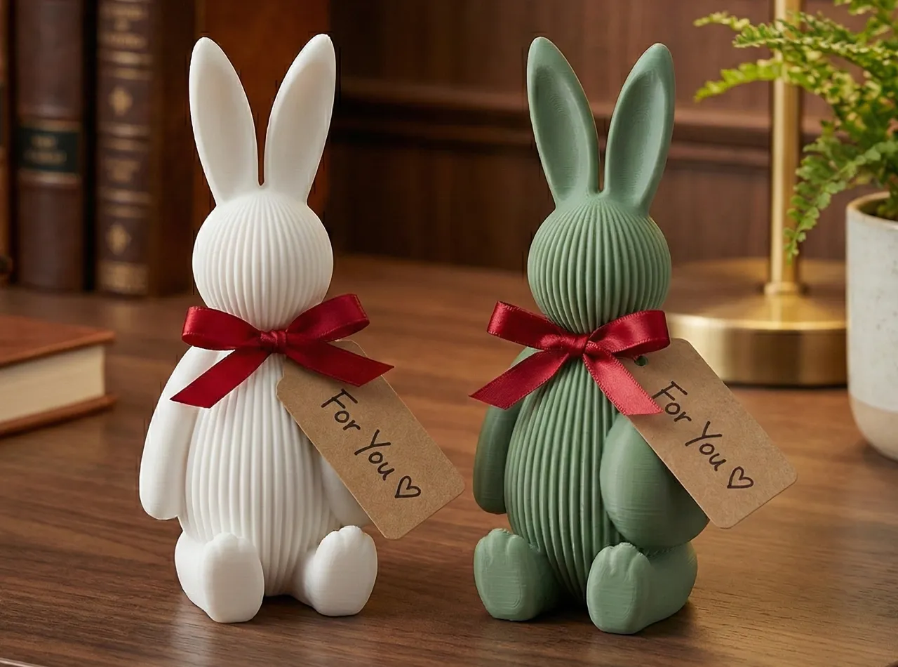 Ribbed Bunny with Egg ♡ - Modern Easter Decor view 2