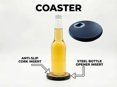 Coaster with integrated bottle opener