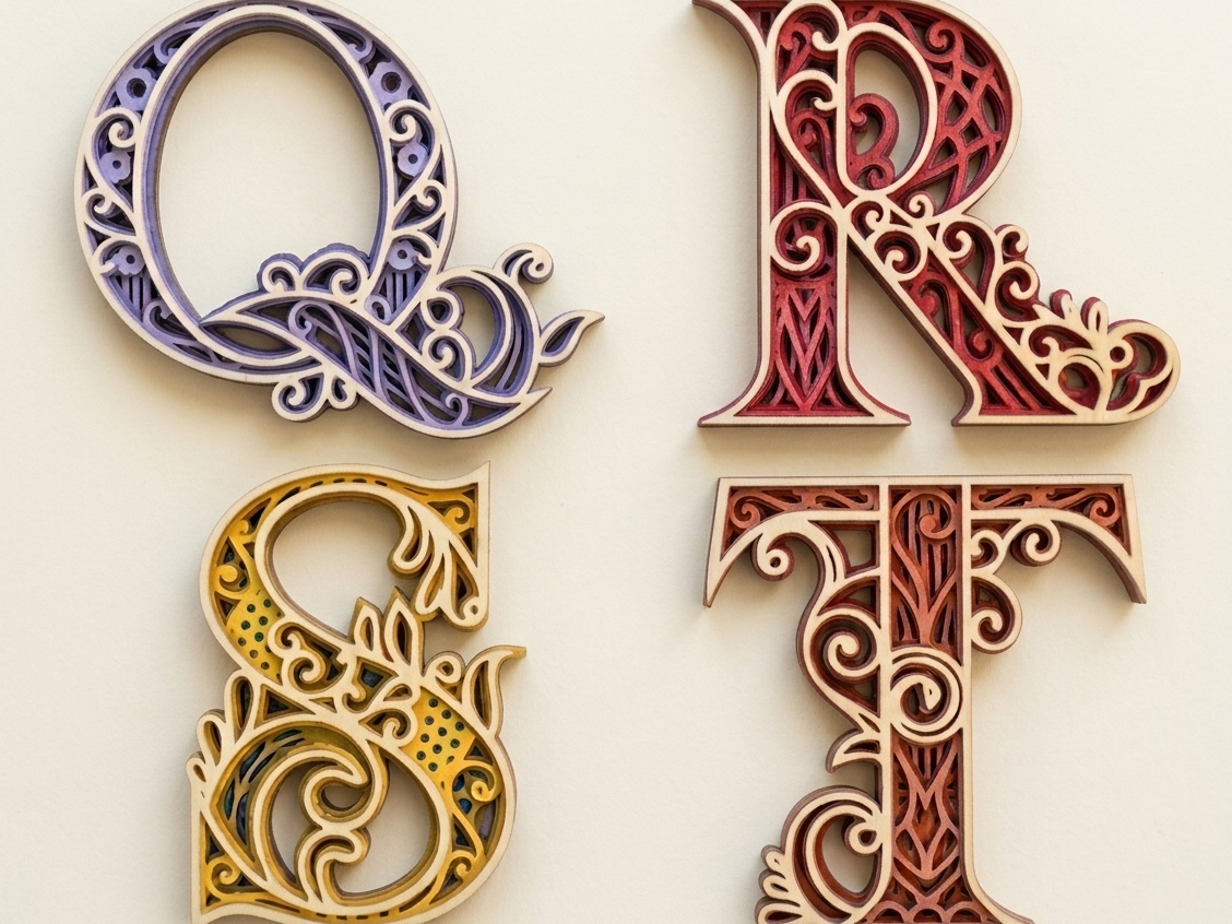 Ornamental Layered Letters Q,R,S,T