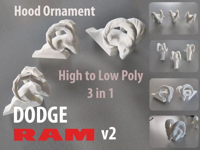 Dodge RAM v2 Hood ornaments High to Low Poly ver.