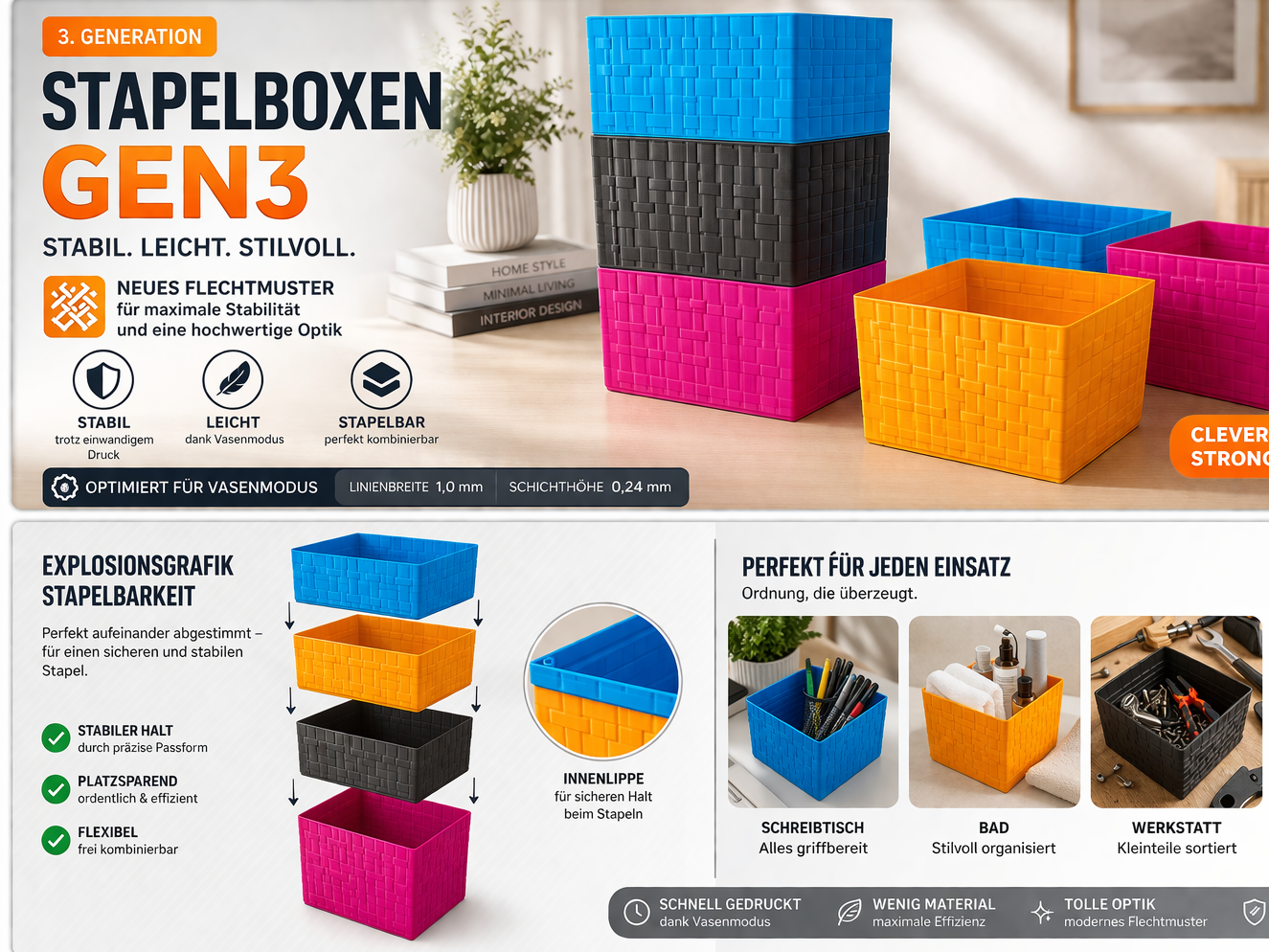 Stapelboxen – 3.Generation (Vasenmodus 1mm Wand)