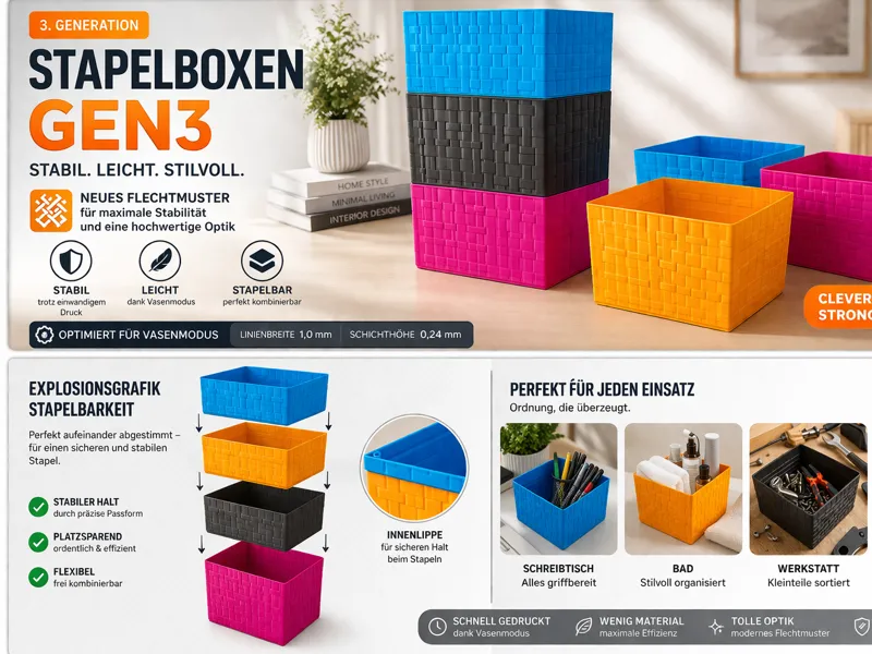 Stapelboxen – 3.Generation (Vasenmodus 1mm Wand)