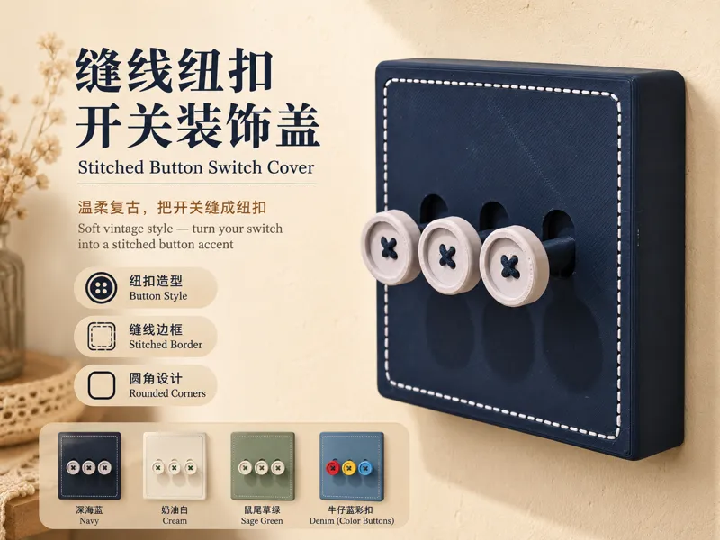 Stitched Button Light Switch Cover｜家居缝线纽扣开关装饰盖儿童房