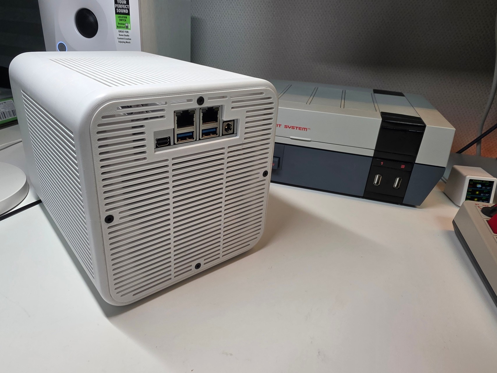Detail view of the 3D-printed ZimaBoard 2 NAS enclosure project