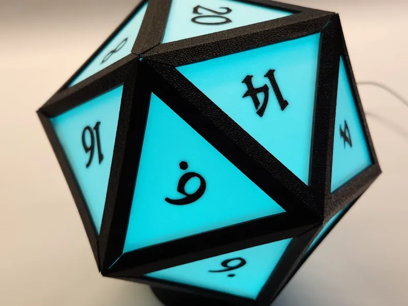 DnD Dice D20 lamp - printed flat - DIY assembly