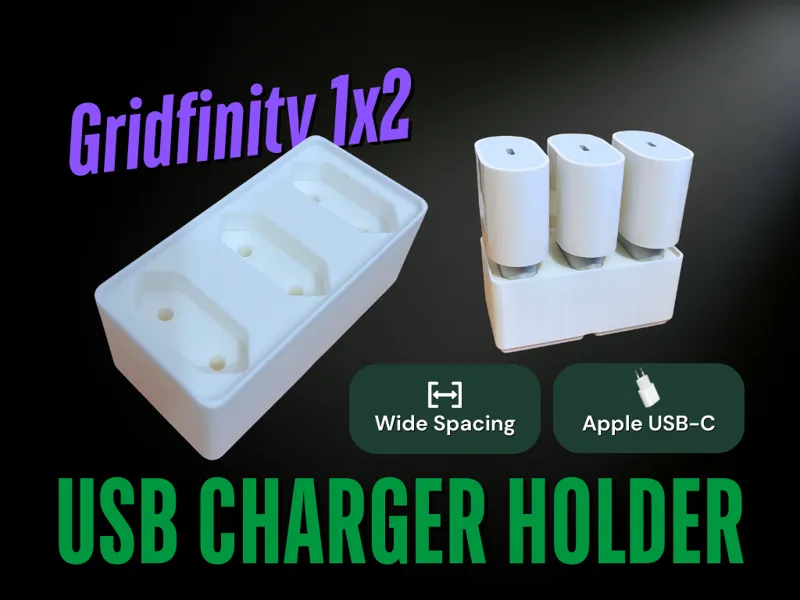 Gridfinity 1x2 EU USB Charger Holder -Wide Spacing