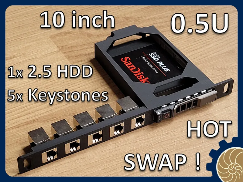 10 inch Rack 0.5U: 5x Keystones + 1x 2.5 inch HDD
