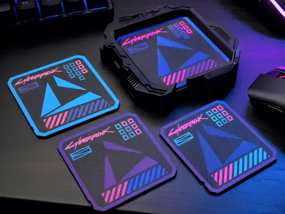 Cyberpunk holder for coasters - Free 3D Print Model - MakerWorld