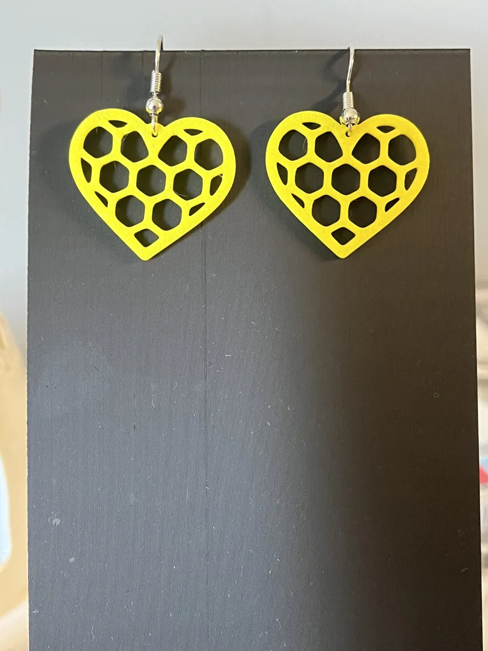 heart honey comb earrings view 2