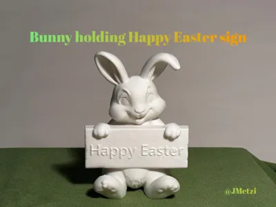 Bunny holding Happy Easter sign