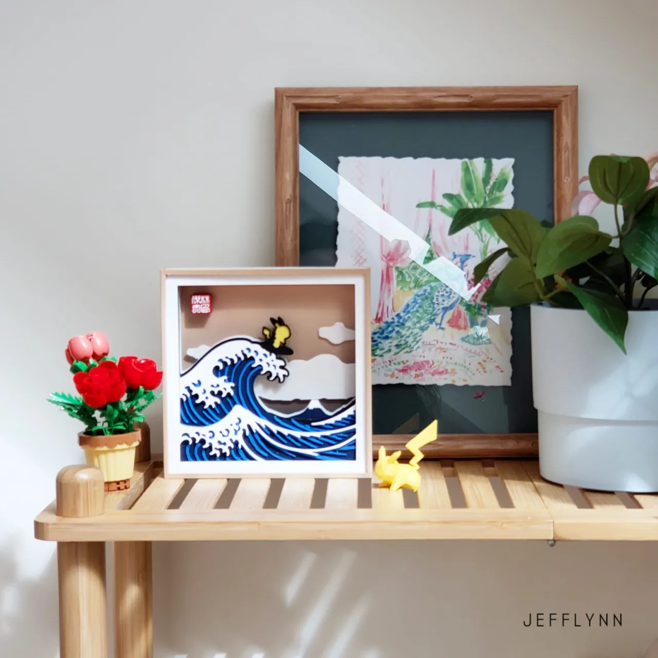 Pikachu surfing the Great Wave - Shadow Box view 2