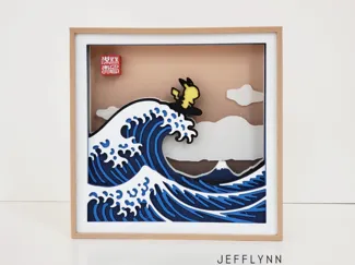 Pikachu surfing the Great Wave - Shadow Box