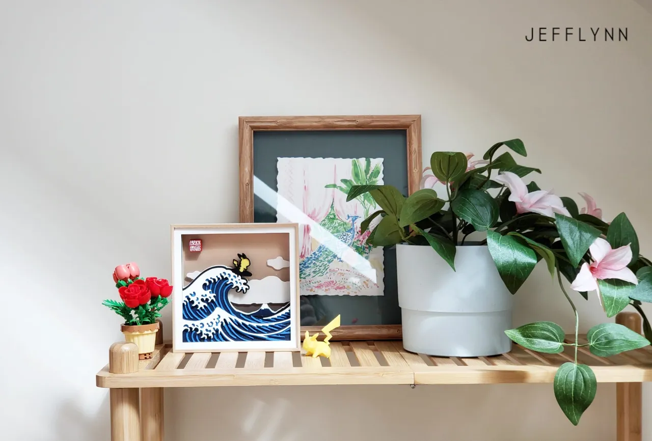 Pikachu surfing the Great Wave - Shadow Box view 3