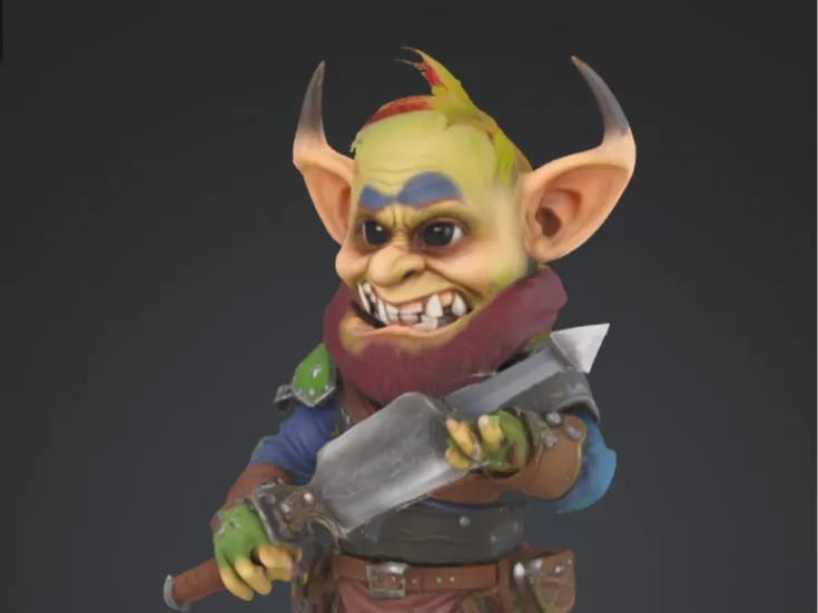 Grobbin the Grinblade - Chibi Orc Desk  Miniature