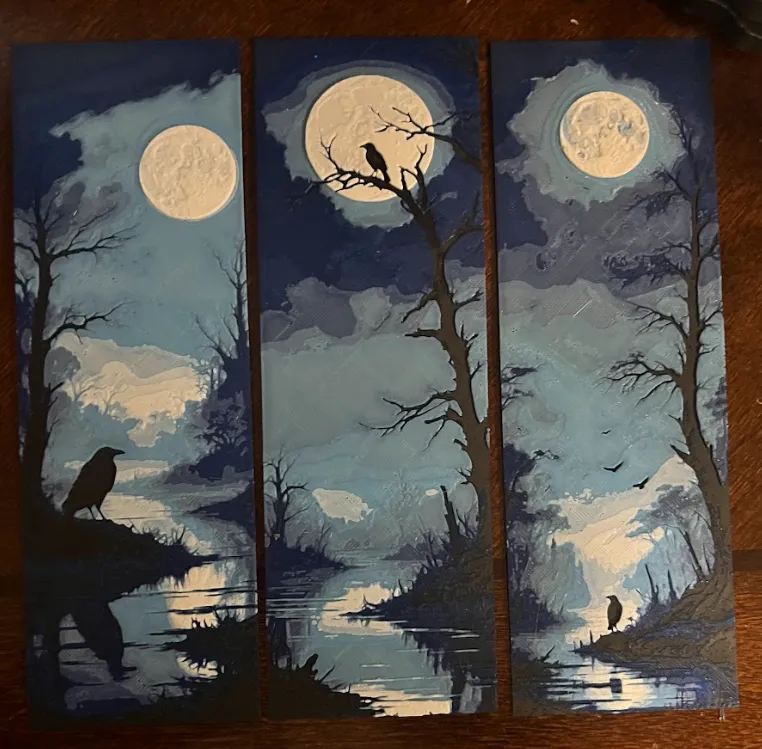 The full moon & the watchful crow -  3 bookmarks