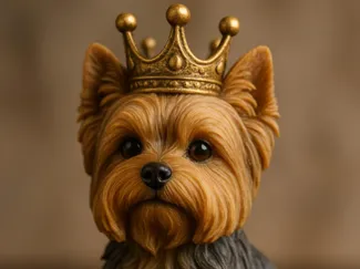Yorkie dog figurine with a crown |