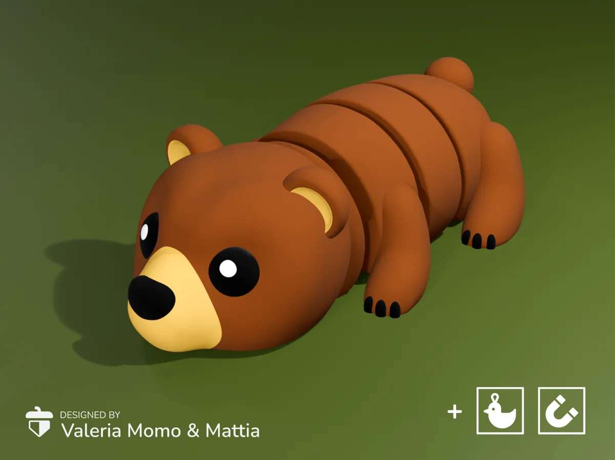 Cute Flexi Bear Grizzly (Toy, Keychain & Magnet) - Free 3D Print