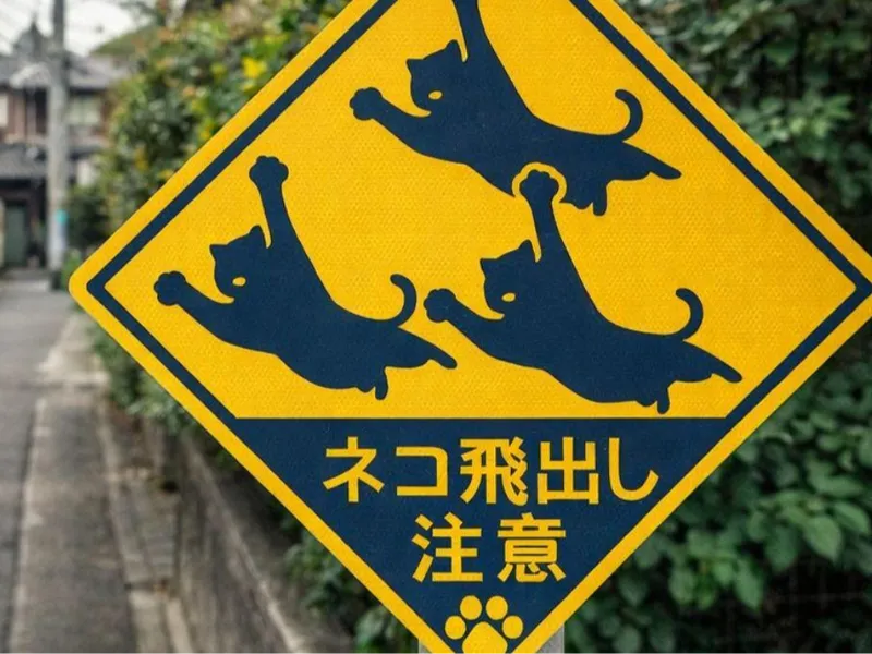 Japanese Cat Alert sign - 2d home decor