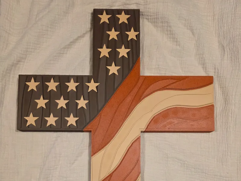 V2 20" American flag cross with wood grain