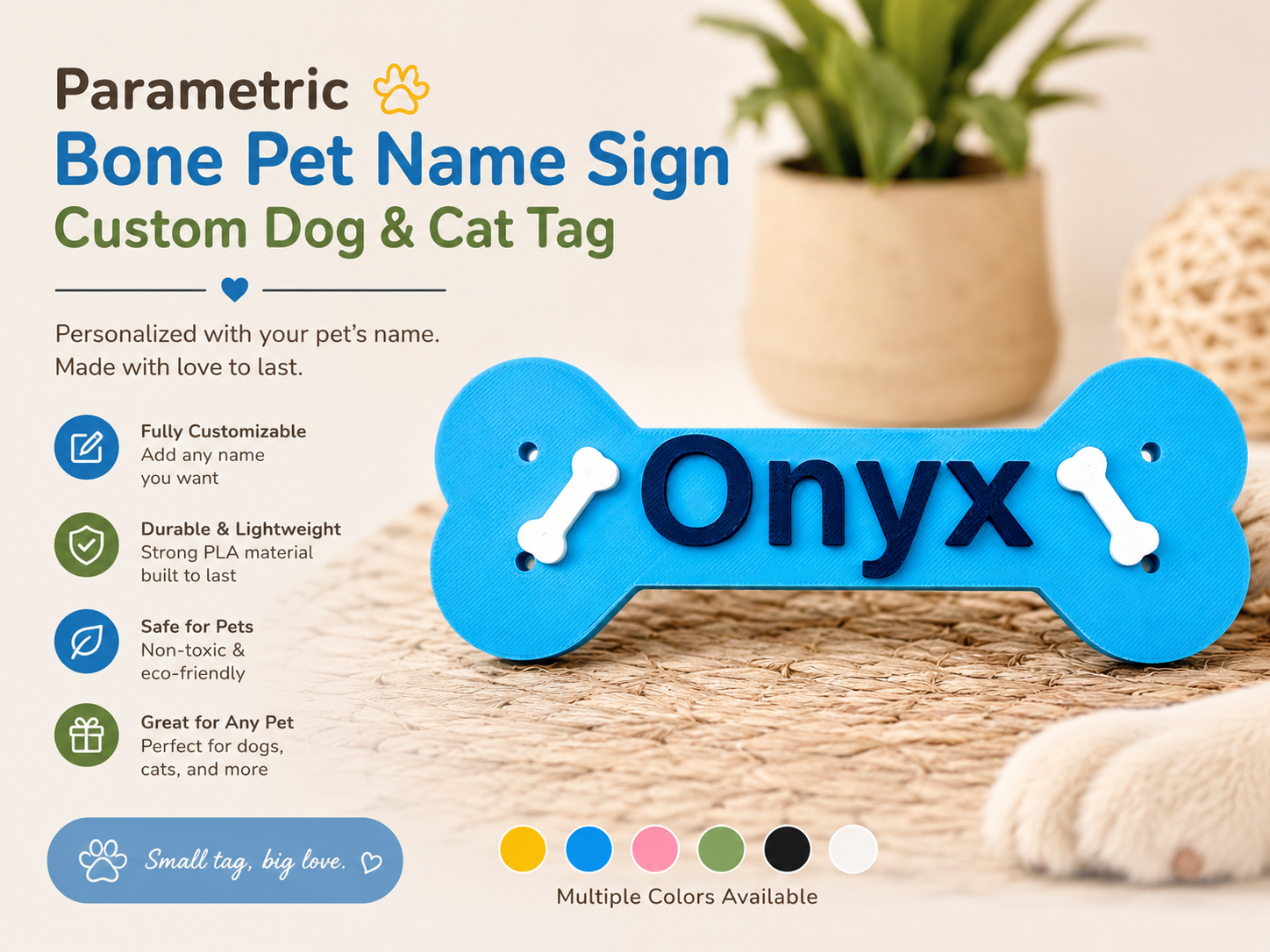 Parametric Bone Pet Name Sign-Custom Dog & Cat Tag