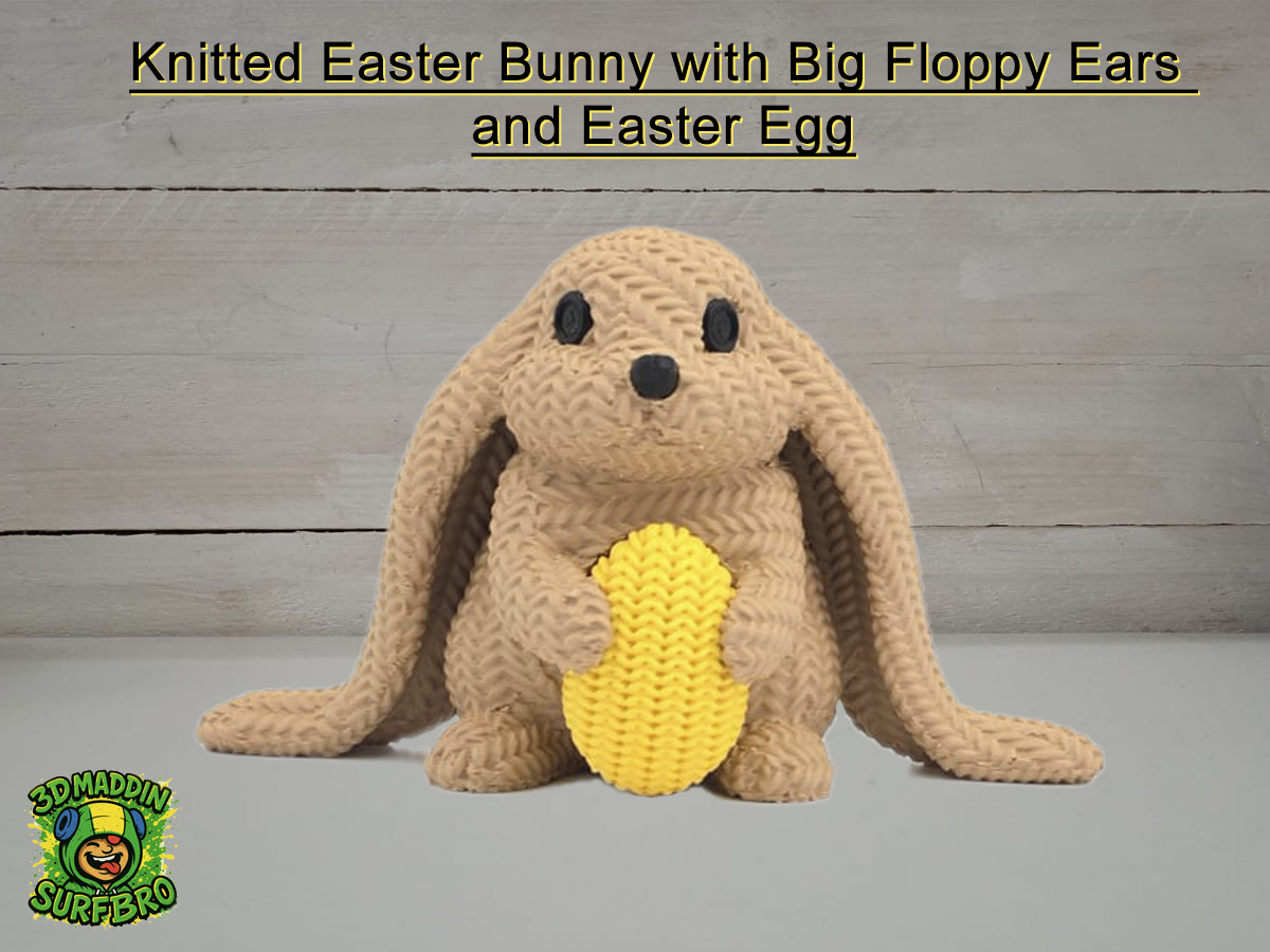 Knitted Easter Bunny with Big Ears and Easter Egg