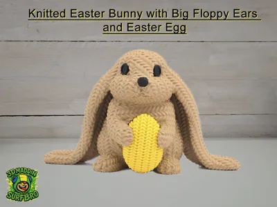 Knitted Easter Bunny with Big Ears and Easter Egg