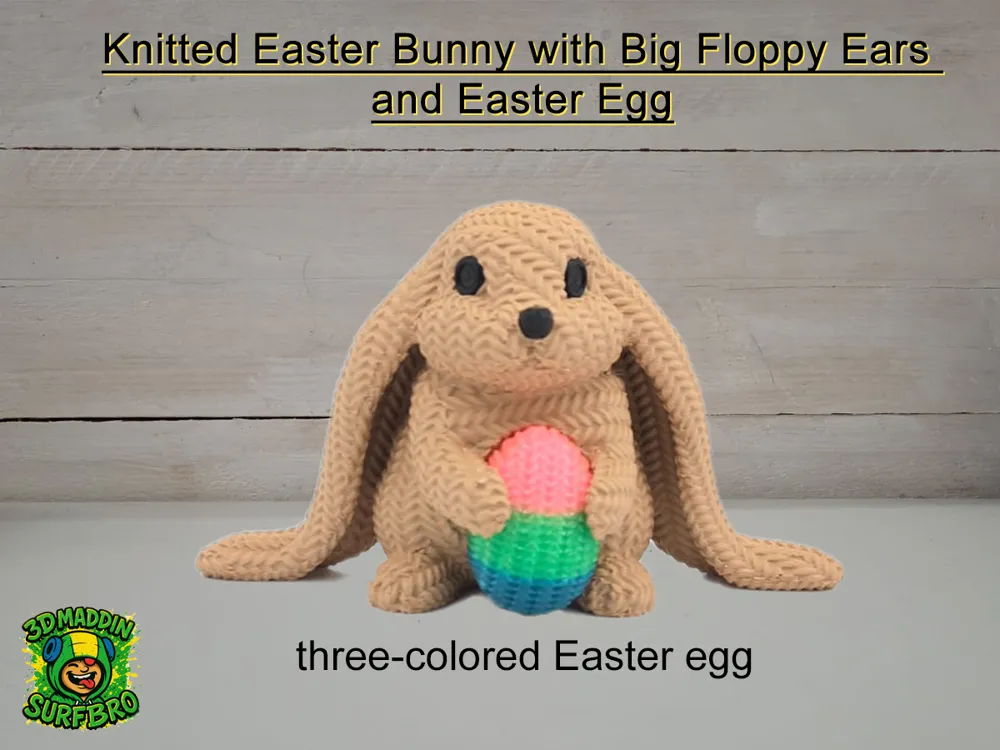 Knitted Easter Bunny with Big Ears and Easter Egg - Free 3D Print Model ...