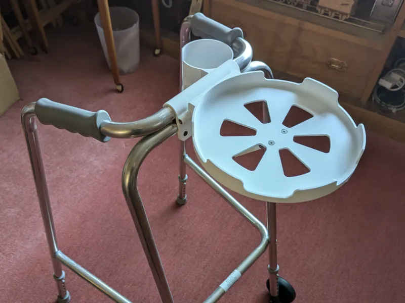 Zimmer frame folding plate basket and cup holder