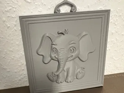 Cute Baby Elephant Relief Sculpture Picture Frame #2