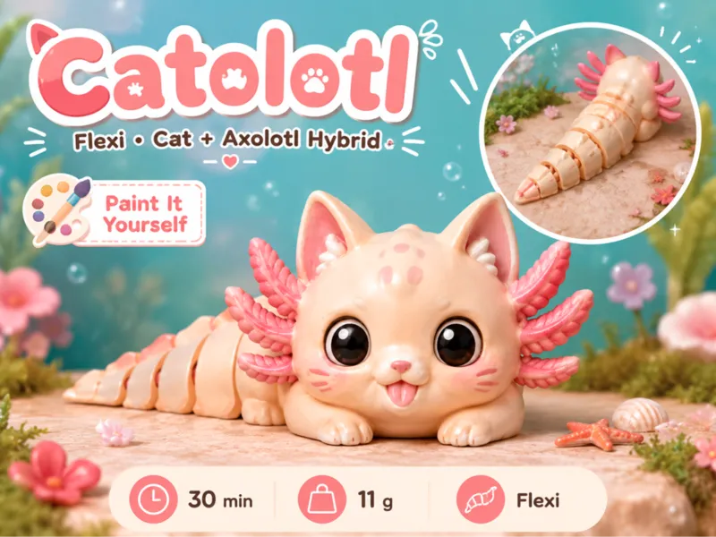Catolotl Cute Flexi Cat Axolotl Hybrid Articulated