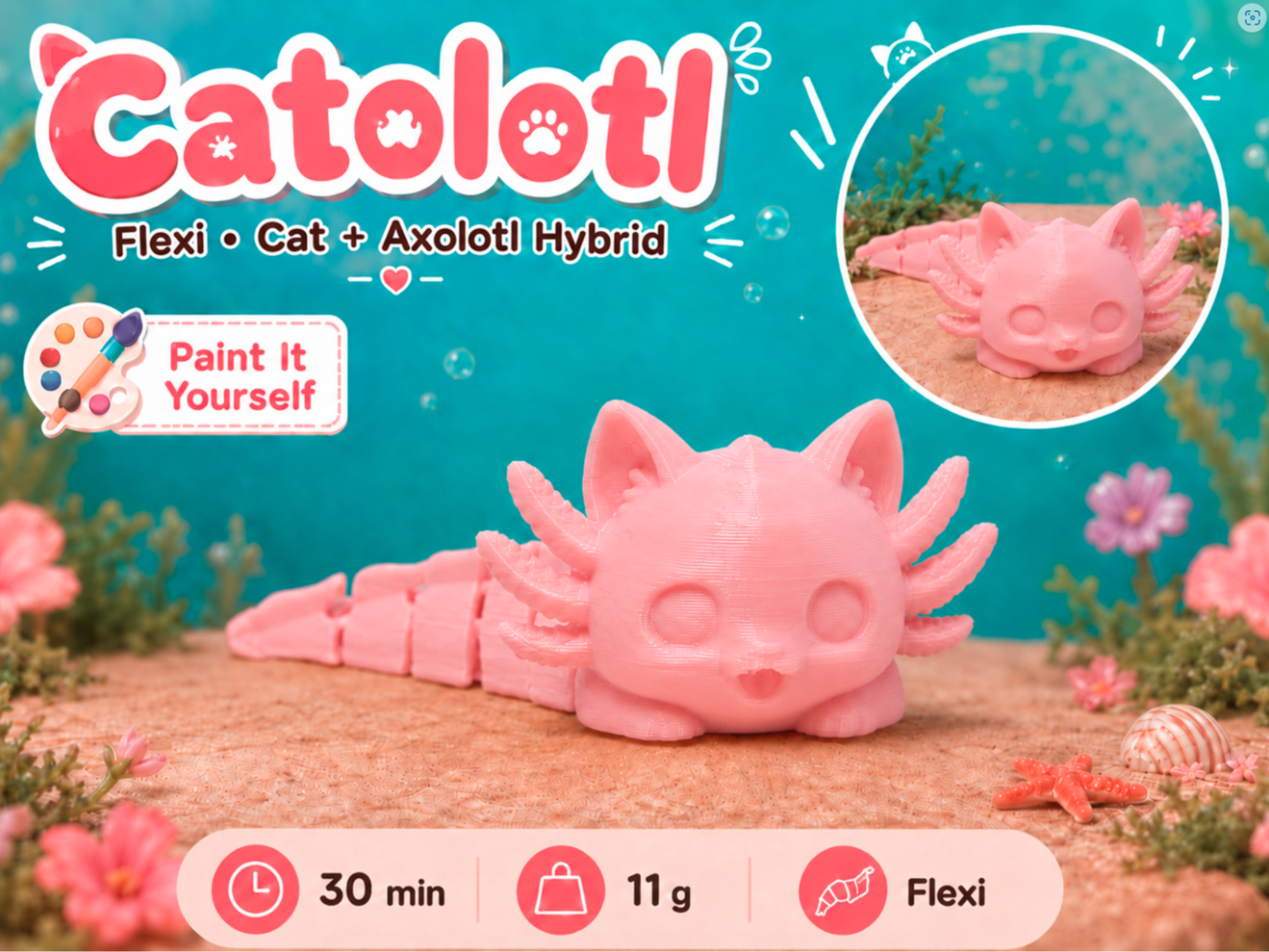 Catolotl Cute Flexi Cat Axolotl Hybrid Articulated