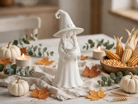 Figura decorativa: Hygge Witch Holding Cauldron Figure — referencia de MakerWorld