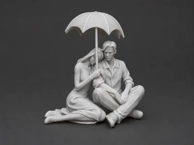 Romantic Couple under Umbrella - Figurine Statue