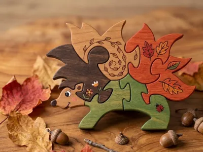 Autumn Hedgehog Wooden-Style Puzzle