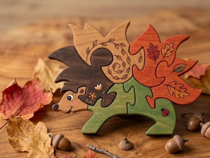 Autumn Hedgehog Wooden-Style Puzzle
