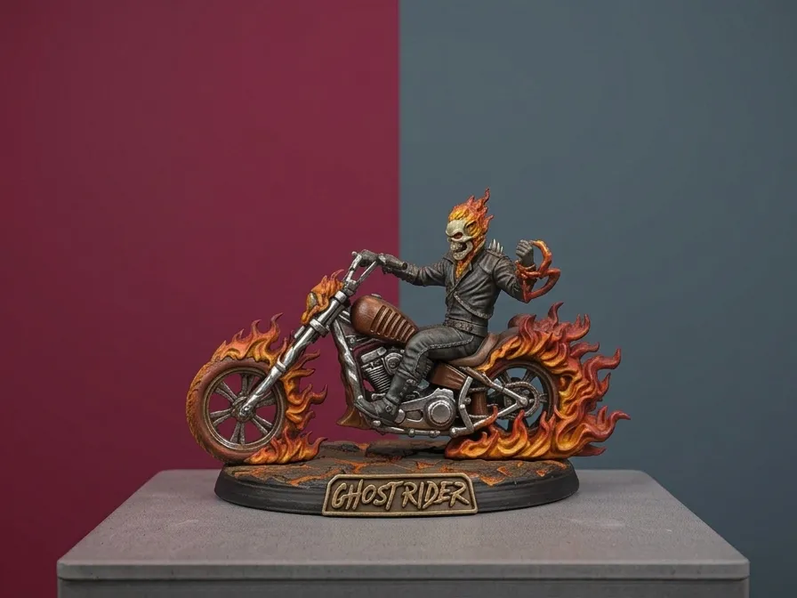 Figura decorativa: Marvel Ghost Rider Miniature with Hellcycle. Referencia del modelo original.