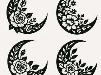 Floral Crescent Moon Wall Art Collection (Set of4)
