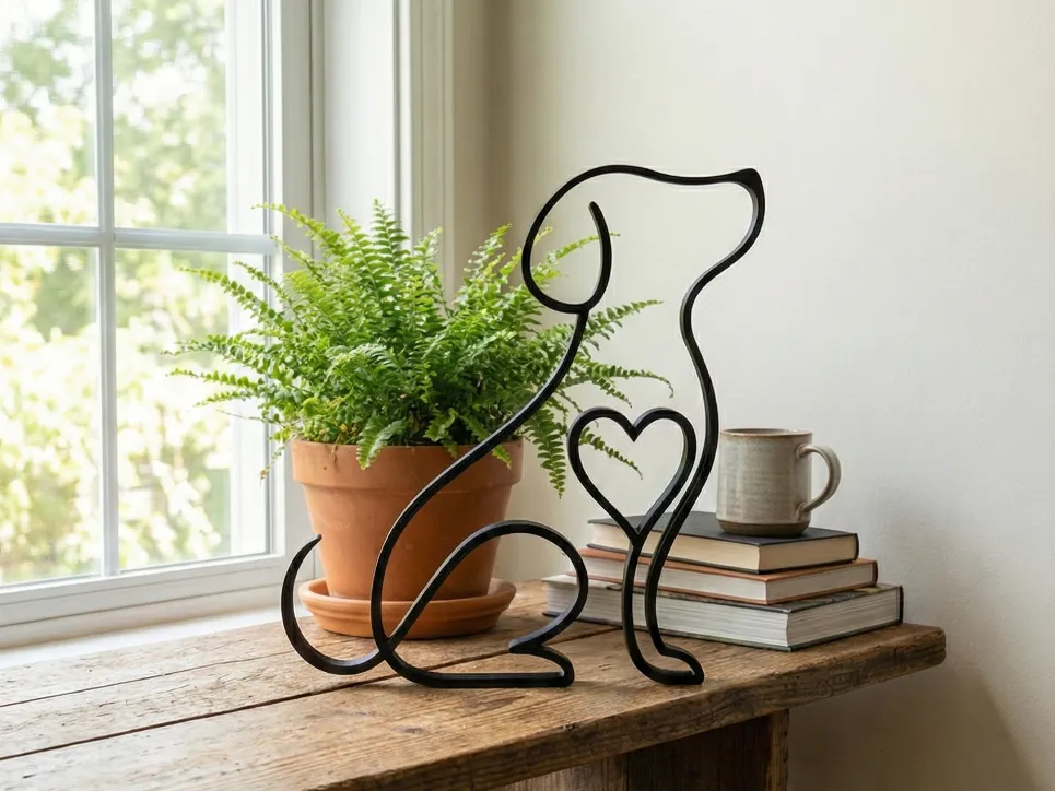Silhouette minimaliste de chien avec cœur - ligne art
