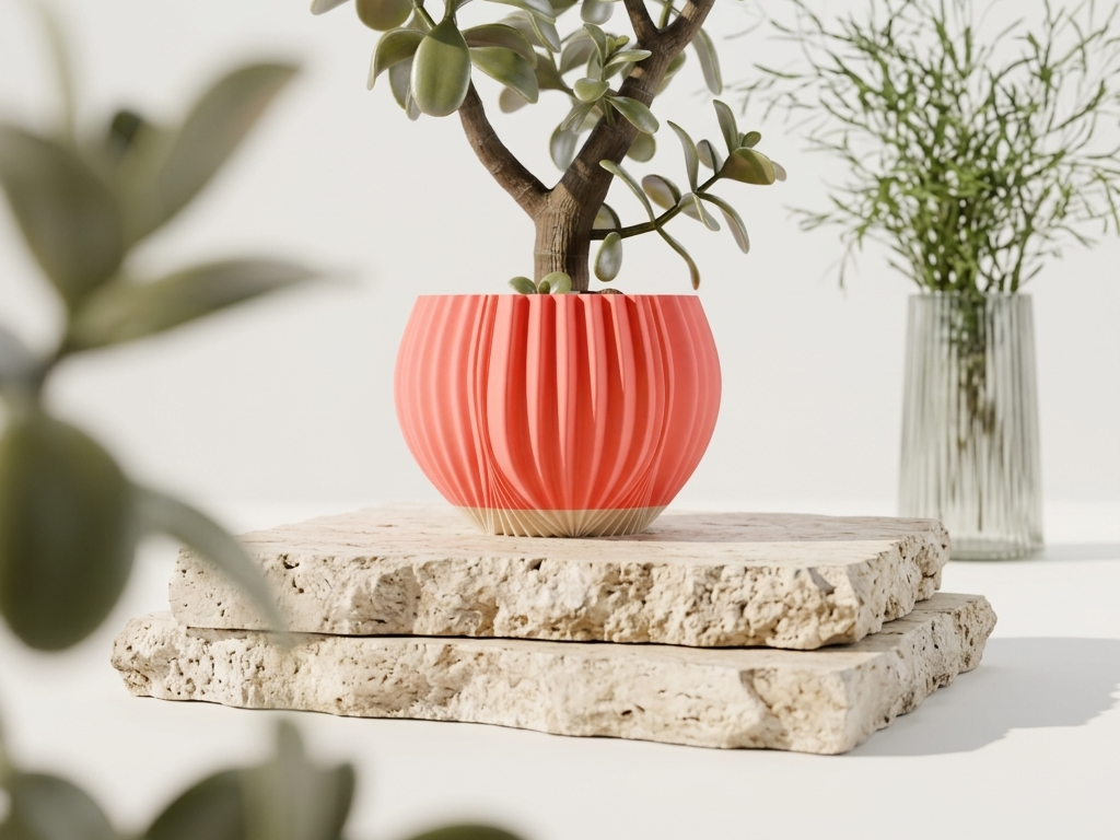 Flowing Ripple Two Part Planter With Drip Tray