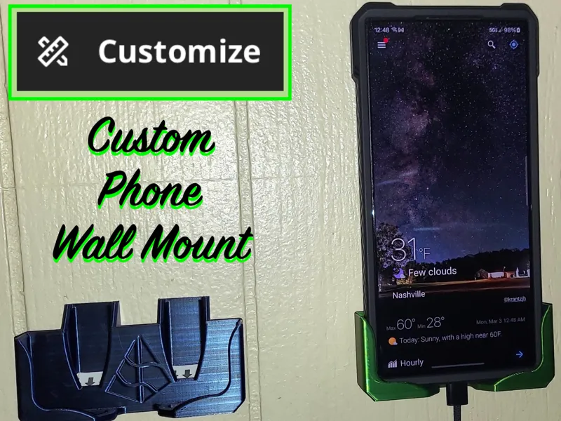 Phone Holder Wall Mount - Parametric Customizable