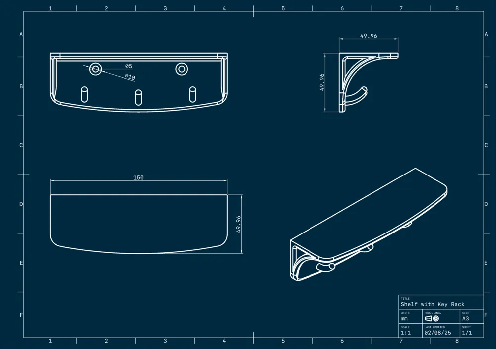 Simple Key Rack Engineering Drawings Key Rack with Shelf by baldconn MakerWorld: Download Free 3D Models