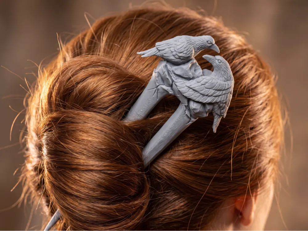 Modelo para impresión 3D: Twin Raven Hair Fork - Hair Pin & Cosplay. Referencia del modelo original.