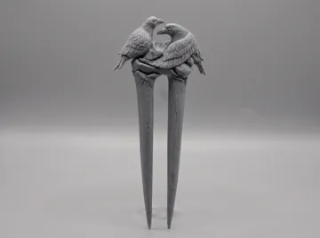 Modelo para impresión 3D: Twin Raven Hair Fork - Hair Pin & Cosplay — vista de referencia 3